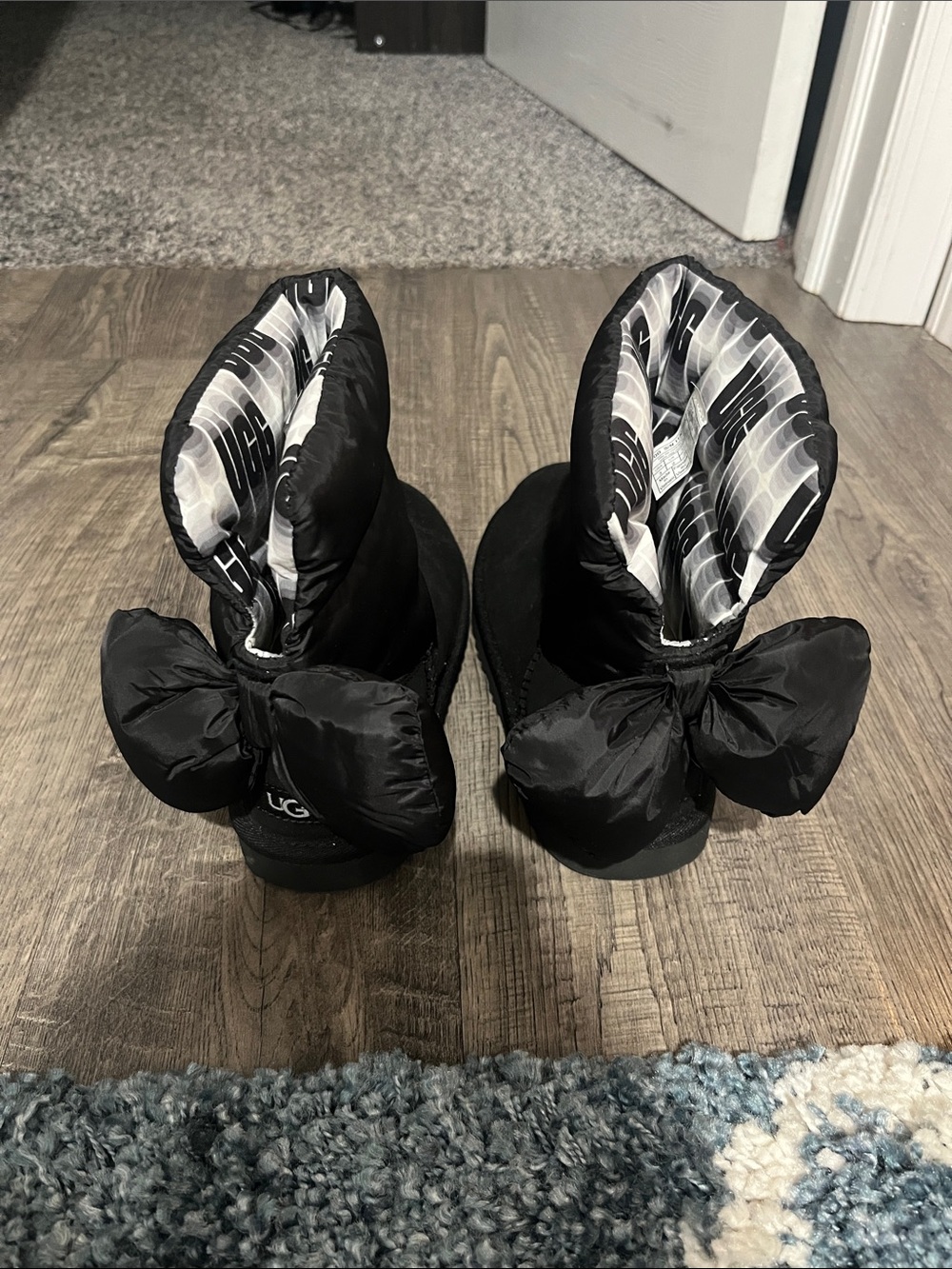 UGG Girl’s Black Bow Winter Boots with Printed Lining